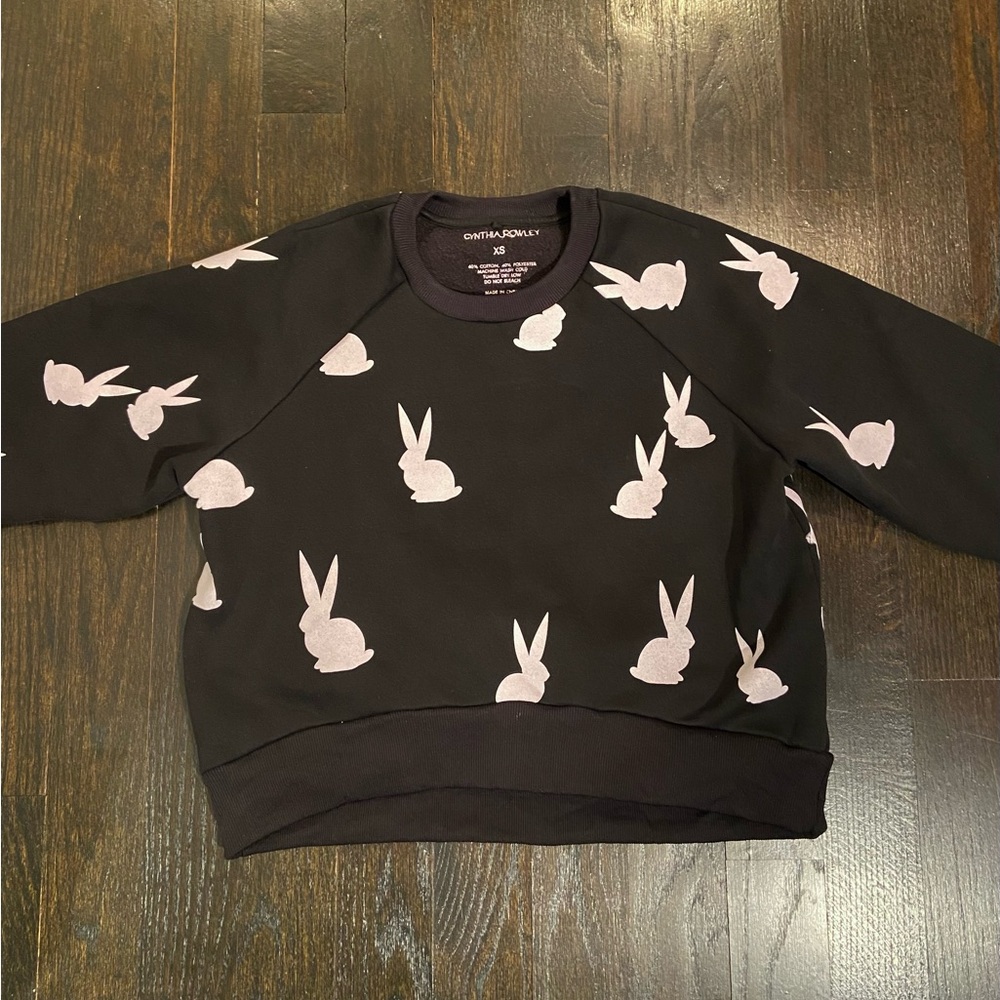 Cynthia Rowley Flocked Bunny Black and White Crewneck Sweatshirt